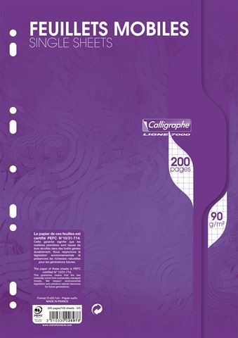 200 pages feuilles simples perforées Calligraphe - Bonne-Rentree