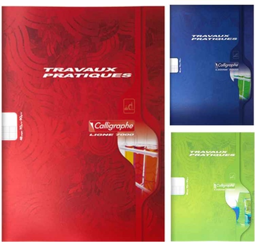 gamme 7000 Calligraphe 7598C couverture carte offset couleur aléatoire un cahier de travaux pratique piqué 21x29,7 cm 96 pages grands carreaux 70 g et uni 90g 